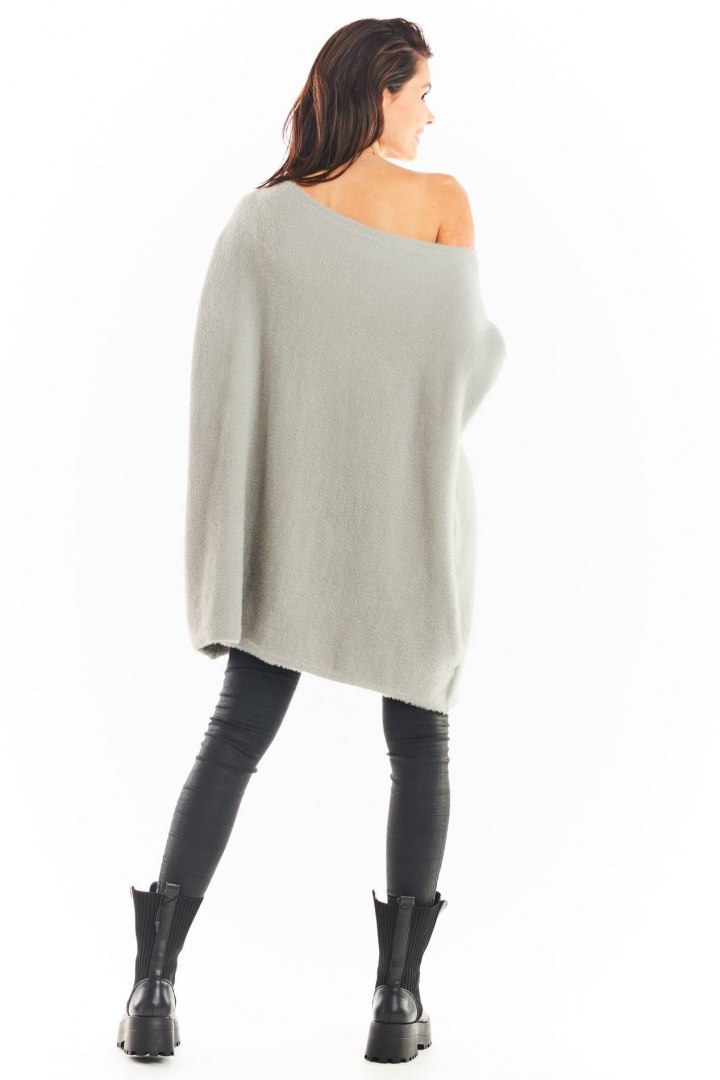 Sukienka swetrowa mini oversize z długim rękawem szara A397 Sukienka swetrowa mini oversize z długim rękawem szara A397