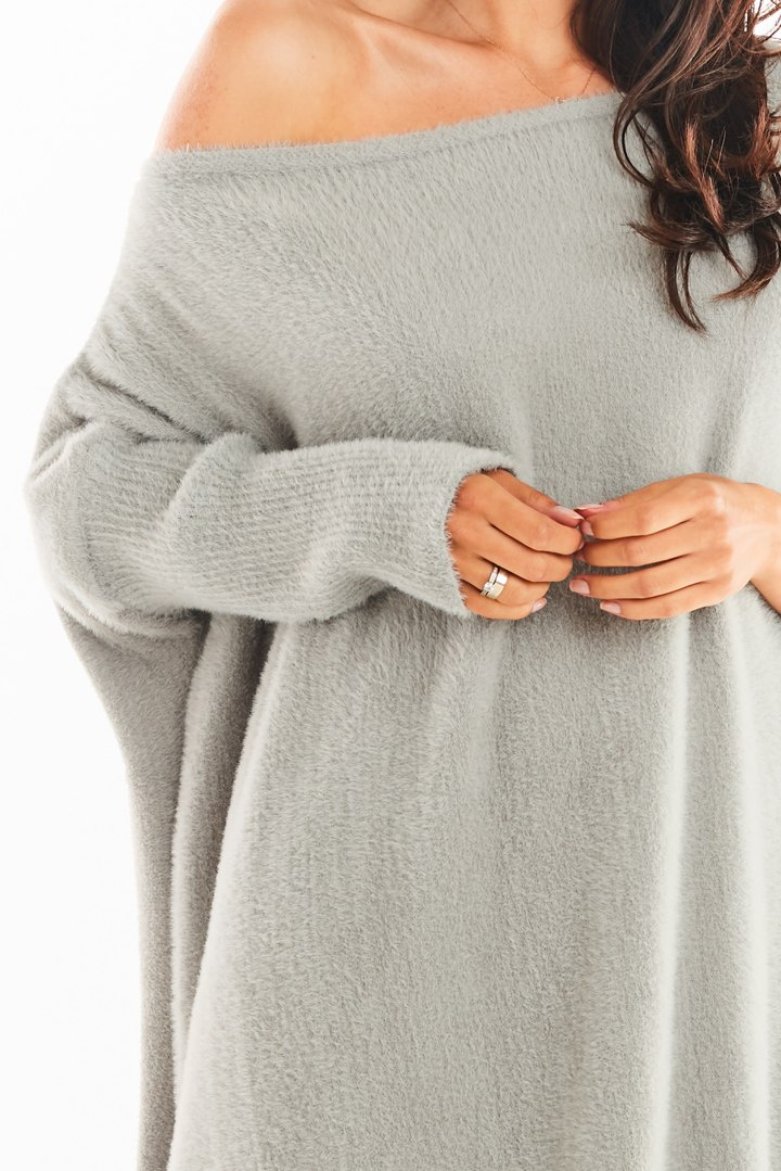 Sukienka swetrowa mini oversize z długim rękawem szara A397 Sukienka swetrowa mini oversize z długim rękawem szara A397