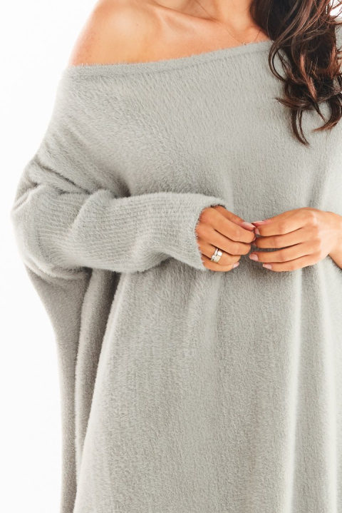 Swetrowa sukienka oversize mini z długim rękawem szara A397 Swetrowa sukienka oversize mini z długim rękawem szara A397
