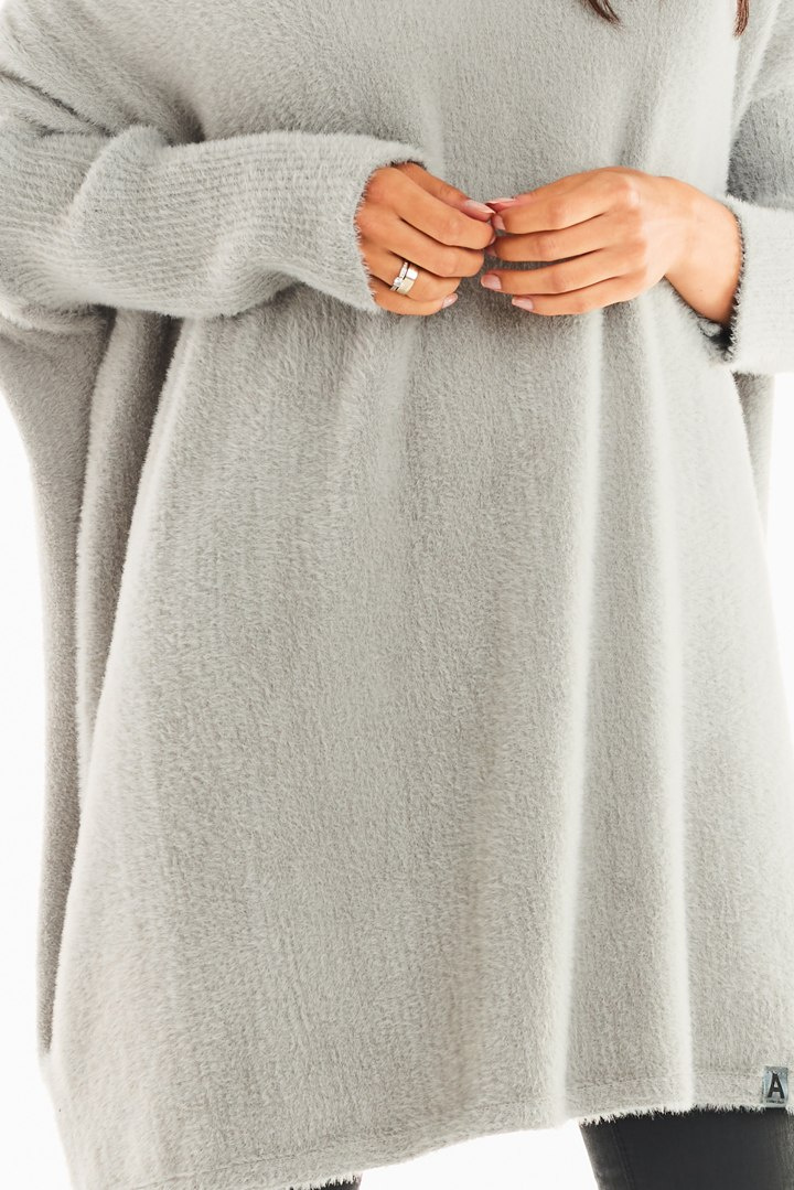 Sukienka swetrowa mini oversize z długim rękawem szara A397 Sukienka swetrowa mini oversize z długim rękawem szara A397
