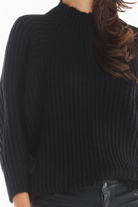 Sweter damski nietoperz gruby z półgolfem luźny czarny A389 Sweter damski nietoperz gruby z półgolfem luźny czarny A389
