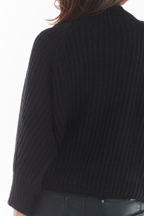 Sweter damski nietoperz gruby z półgolfem luźny czarny A389 Sweter damski nietoperz gruby z półgolfem luźny czarny A389
