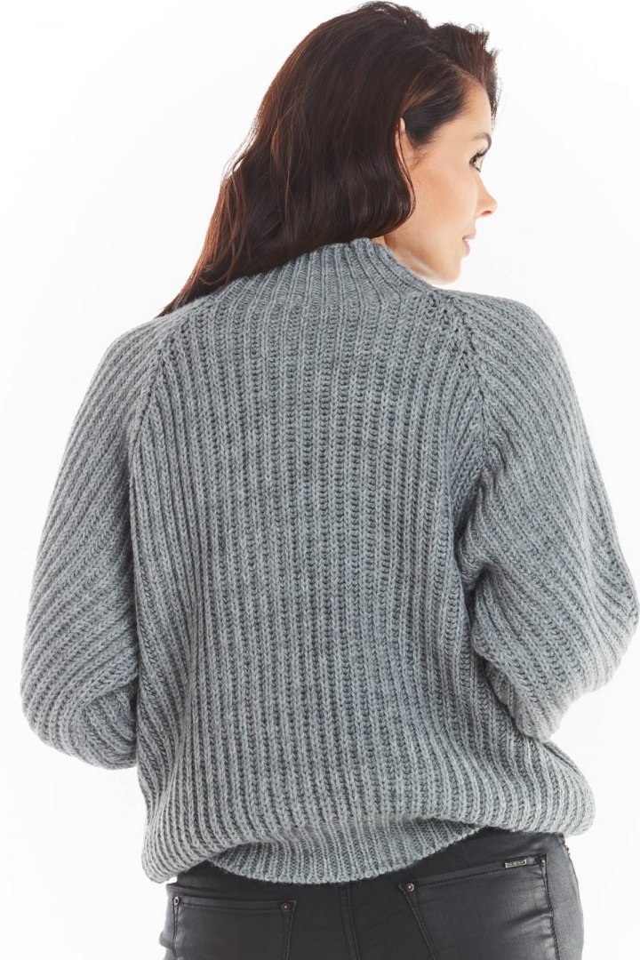 Sweter damski nietoperz gruby z półgolfem luźny szary A389 Sweter damski nietoperz gruby z półgolfem luźny szary A389