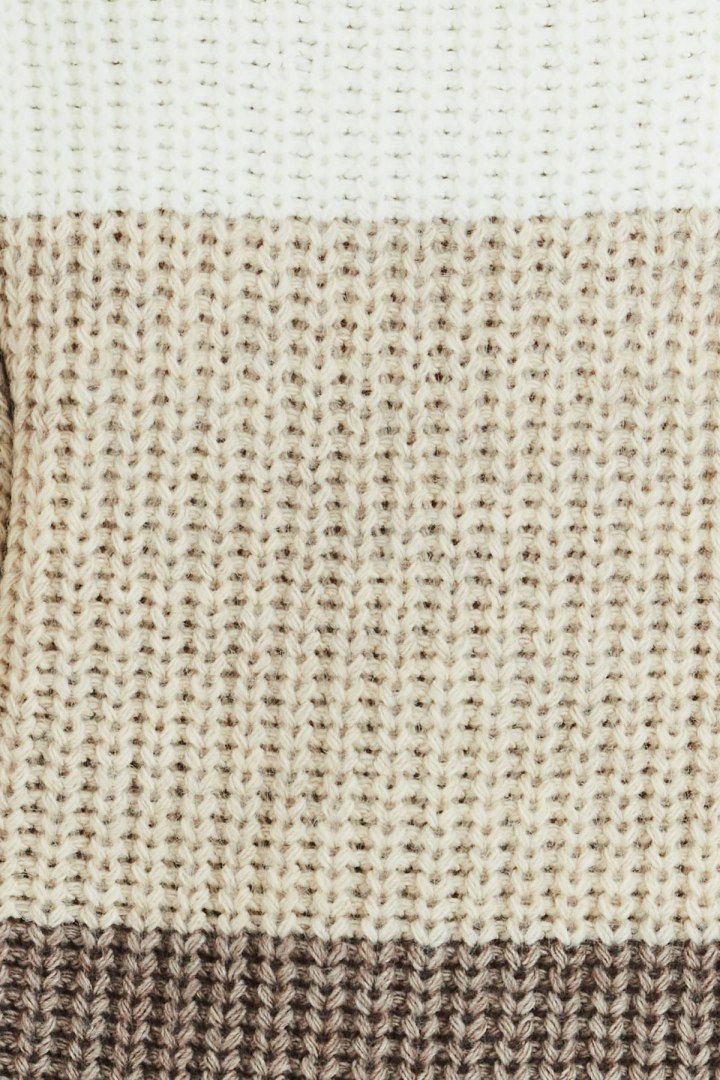 Sweter damski trzykolorowy z dekoltem V i ściągaczem beżowy A390 Sweter damski trzykolorowy z dekoltem V i ściągaczem beżowy A390