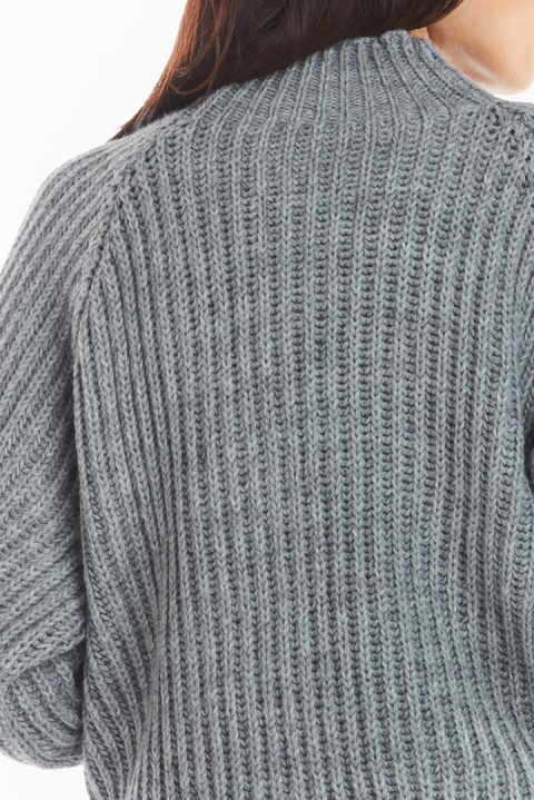 Sweter damski nietoperz gruby z półgolfem luźny szary A389 Sweter damski nietoperz gruby z półgolfem luźny szary A389