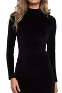 Sukienka welurowa mini dopasowana slim długi rękaw czarna me558