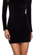 Sukienka welurowa mini dopasowana slim długi rękaw czarna me558
