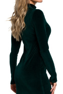 Sukienka welurowa mini dopasowana slim długi rękaw zielona me558