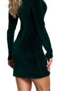 Sukienka welurowa mini dopasowana slim długi rękaw zielona me558