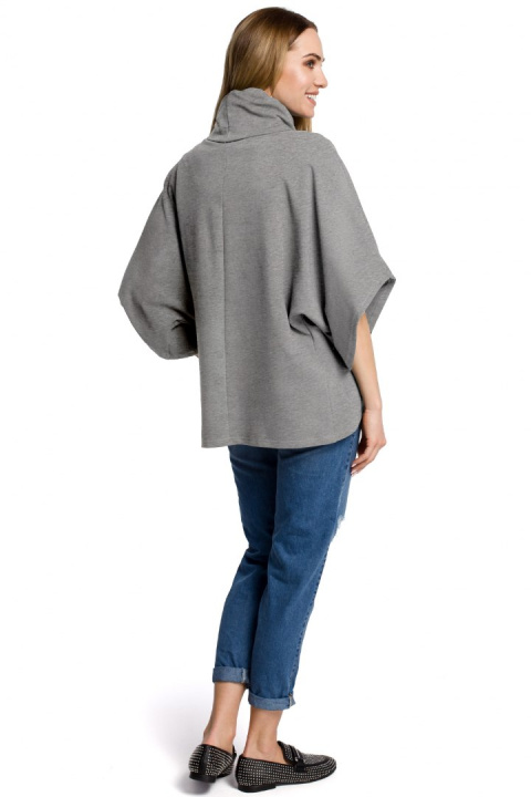 Bluza damska na zakładkę z golfem i krótkim rękawem szara me372 Bluza damska na zakładkę z golfem i krótkim rękawem szara me372
