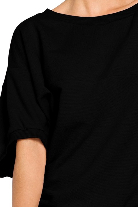 Bluza damska oversize z dzianiny z krótkim rękawem czarna B048 Bluza damska oversize z dzianiny z krótkim rękawem czarna B048