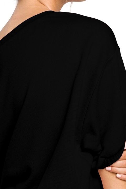 Bluza damska oversize z dzianiny z krótkim rękawem czarna B048 Bluza damska oversize z dzianiny z krótkim rękawem czarna B048