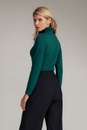 Klasyczna bluzka damska z golfem i długim rękawem zielona M729