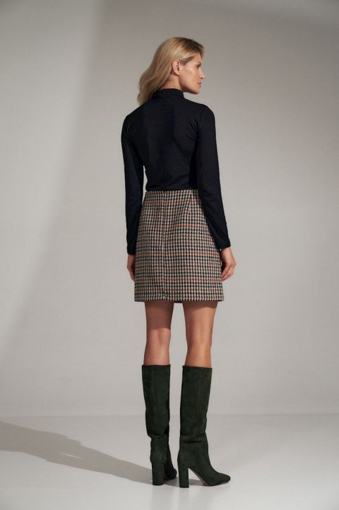 Spódnica trapezowa mini w pepitkę z zaszewkami zapinana w119 M723 Spódnica trapezowa mini w pepitkę z zaszewkami zapinana w119 M723
