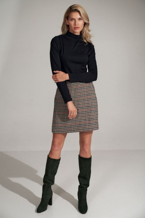 Spódnica trapezowa mini w pepitkę z zaszewkami zapinana w119 M723 Spódnica trapezowa mini w pepitkę z zaszewkami zapinana w119 M723