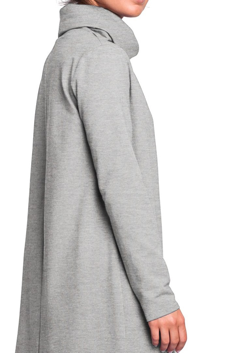 Luźna sukienka midi oversize z kołnierzem długi rękaw szara B132 Luźna sukienka midi oversize z kołnierzem długi rękaw szara B132