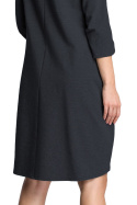 Sukienka dresowa midi luźna z wiązaniem krótki rękaw 3/4 grafitowa B070