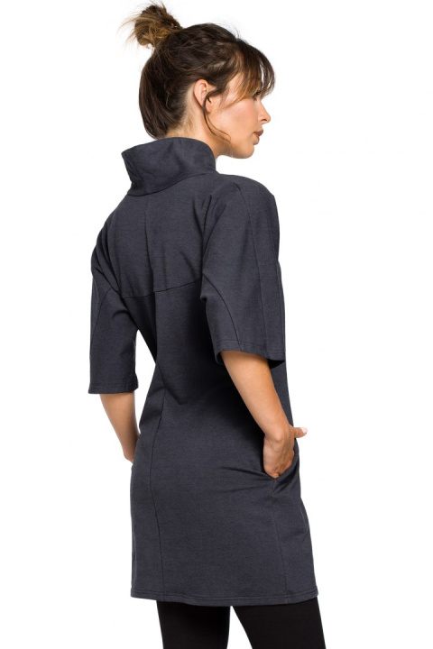 Tunika bawełniana mini kimono ze stójką krótki rękaw grafitowa B043 Tunika bawełniana mini kimono ze stójką krótki rękaw grafitowa B043