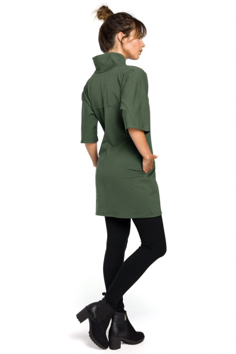 Tunika bawełniana mini kimono ze stójką krótki rękaw zielona B043 Tunika bawełniana mini kimono ze stójką krótki rękaw zielona B043