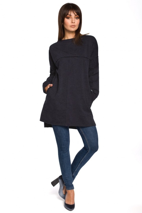 Prosta tunika dresowa mini oversize z długim rękawem grafitowa B059 Prosta tunika dresowa mini oversize z długim rękawem grafitowa B059