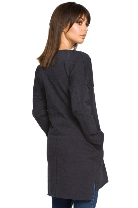 Prosta tunika dresowa mini oversize z długim rękawem grafitowa B059 Prosta tunika dresowa mini oversize z długim rękawem grafitowa B059