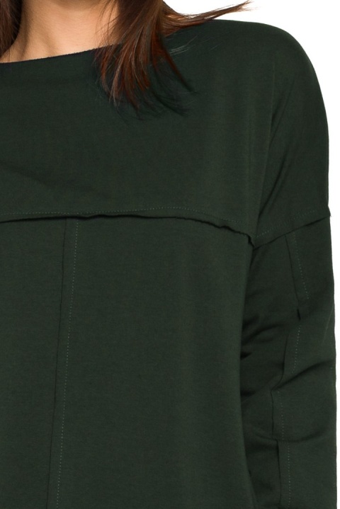 Prosta tunika dresowa mini oversize z długim rękawem zielona B059 Prosta tunika dresowa mini oversize z długim rękawem zielona B059