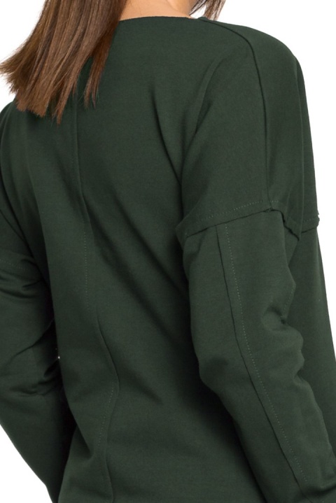 Prosta tunika dresowa mini oversize z długim rękawem zielona B059 Prosta tunika dresowa mini oversize z długim rękawem zielona B059