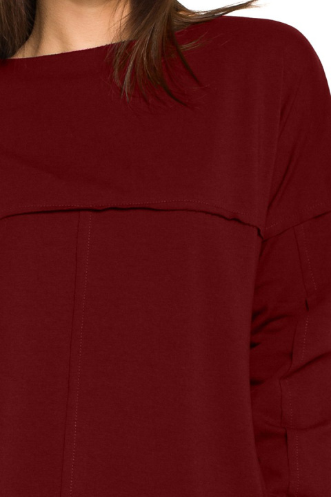 Prosta tunika dresowa mini oversize z długim rękawem bordowa B059 Prosta tunika dresowa mini oversize z długim rękawem bordowa B059