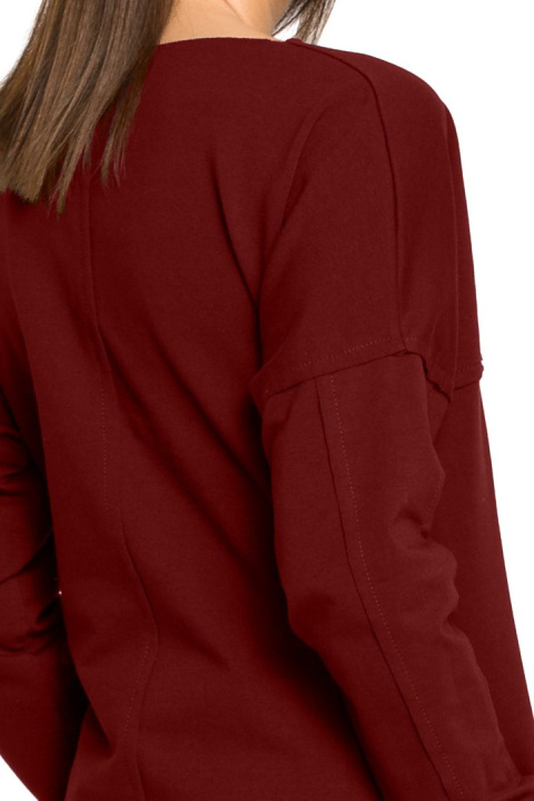 Prosta tunika dresowa mini oversize z długim rękawem bordowa B059 Prosta tunika dresowa mini oversize z długim rękawem bordowa B059