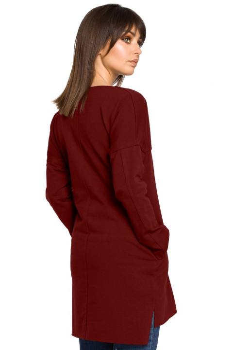 Prosta tunika dresowa mini oversize z długim rękawem bordowa B059 Prosta tunika dresowa mini oversize z długim rękawem bordowa B059