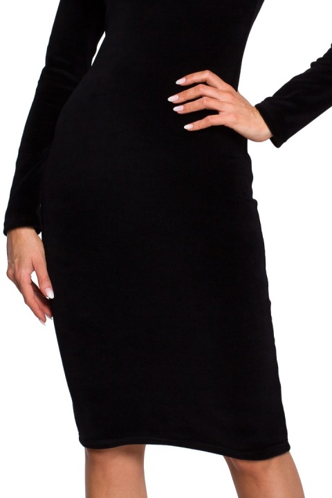 Elegancka sukienka welurowa ołówkowa midi długi rękaw czarna me565 Elegancka sukienka welurowa ołówkowa midi długi rękaw czarna me565