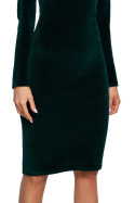 Elegancka sukienka welurowa ołówkowa midi długi rękaw zielona me565