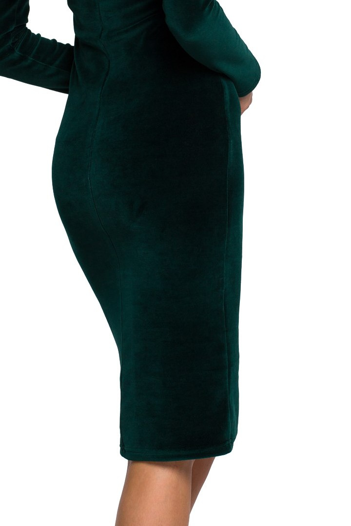 Elegancka sukienka welurowa ołówkowa midi długi rękaw zielona me565 Elegancka sukienka welurowa ołówkowa midi długi rękaw zielona me565