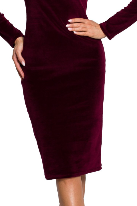 Elegancka sukienka welurowa ołówkowa midi długi rękaw bordowa me565 Elegancka sukienka welurowa ołówkowa midi długi rękaw bordowa me565