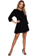 Sukienka welurowa rozkloszowana mini z gumą w pasie czarna me564