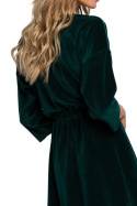 Sukienka welurowa rozkloszowana mini z gumą w pasie zielona me564