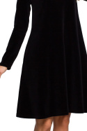 Sukienka welurowa trapezowa midi z długim rękawem czarna me566