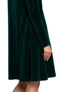 Sukienka welurowa trapezowa midi z długim rękawem zielona me566