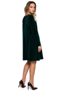 Sukienka welurowa trapezowa midi z długim rękawem zielona me566