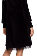 Sukienka welurowa midi z dekoltem V z koronką czarna me563