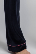 Spodnie damskie welurowe od piżamy z kieszeniami granatowe LA008