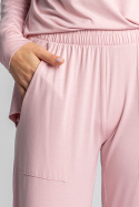 Spodnie damskie do spania z kieszeniami z wiskozy różowe LA028