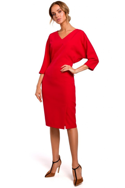 Sukienka ołówkowa midi z luźną górą i rękawem 3/4 XL czerwona me464 Sukienka ołówkowa midi z luźną górą i rękawem 3/4 XL czerwona me464
