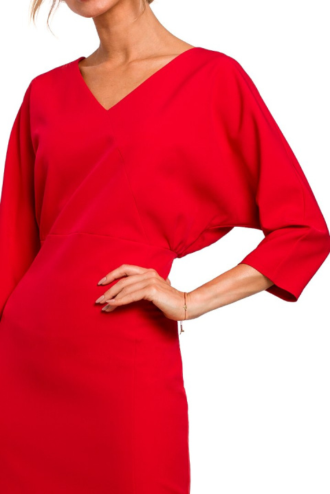 Sukienka ołówkowa midi z luźną górą i rękawem 3/4 XL czerwona me464 Sukienka ołówkowa midi z luźną górą i rękawem 3/4 XL czerwona me464