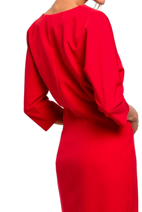 Sukienka ołówkowa midi z luźną górą i rękawem 3/4 XL czerwona me464 Sukienka ołówkowa midi z luźną górą i rękawem 3/4 XL czerwona me464