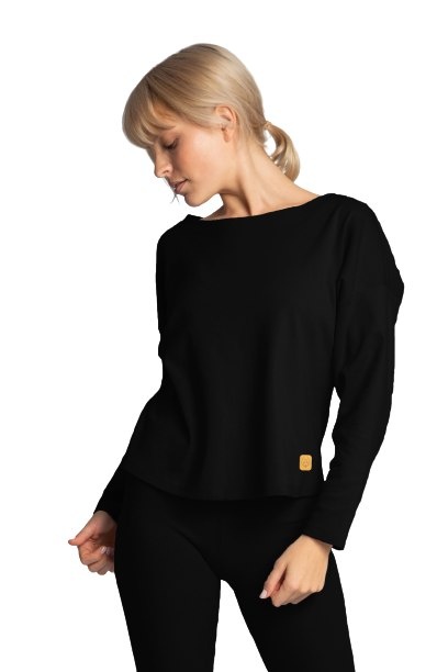 Bluza damska z długim rękawem i dekoltem w łódkę czarna LA037 Bluza damska z długim rękawem i dekoltem w łódkę czarna LA037