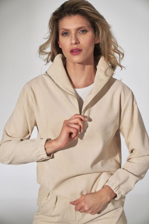Bluza damska sztruksowa z gumką rozpinana ze stójką beżowa M741 Bluza damska sztruksowa z gumką rozpinana ze stójką beżowa M741