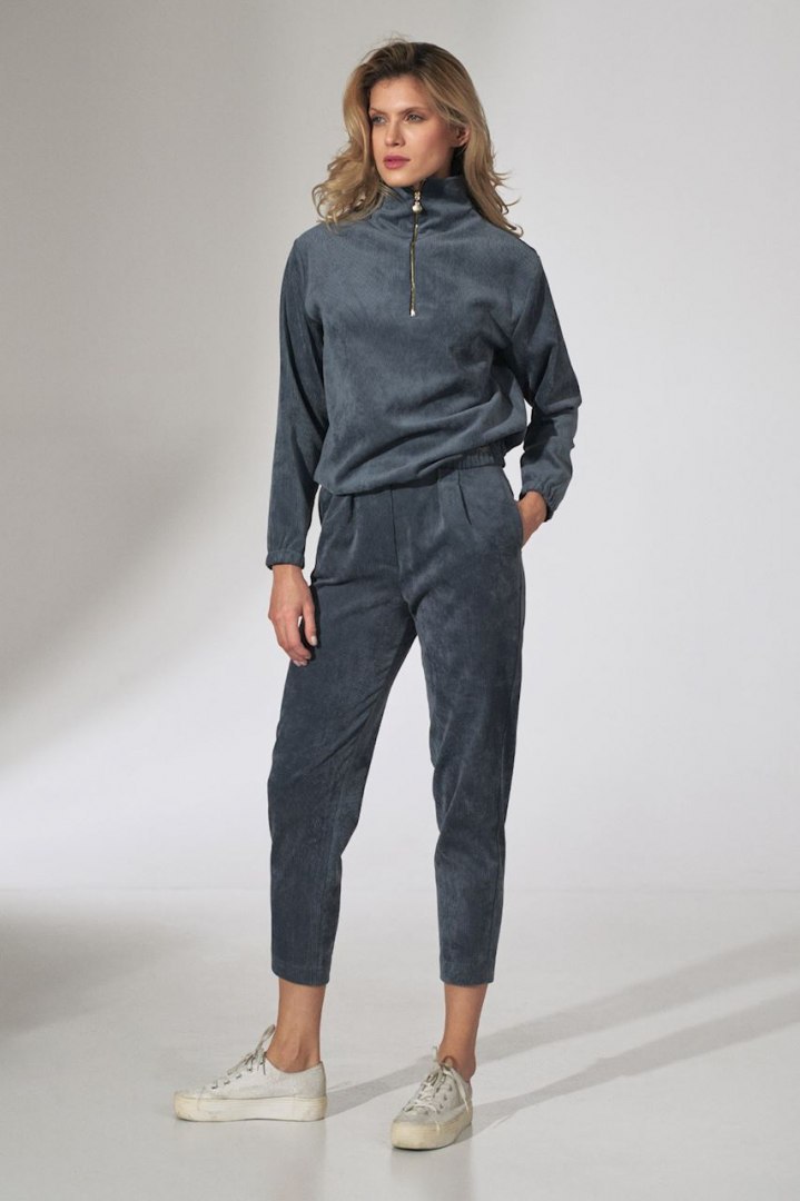 Bluza damska sztruksowa z gumką rozpinana ze stójką niebieska M741 Bluza damska sztruksowa z gumką rozpinana ze stójką niebieska M741