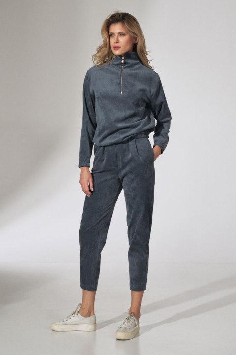Bluza damska sztruksowa z gumką rozpinana ze stójką niebieska M741 Bluza damska sztruksowa z gumką rozpinana ze stójką niebieska M741