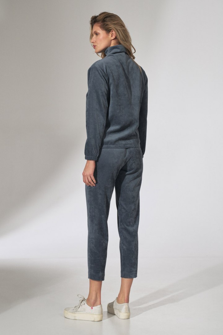 Bluza damska sztruksowa z gumką rozpinana ze stójką niebieska M741 Bluza damska sztruksowa z gumką rozpinana ze stójką niebieska M741